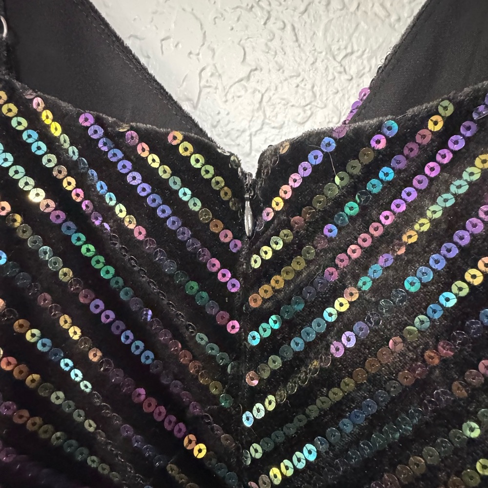 Dress the Population Black Iridescent Sequin and Velvet V-Neck Mini Dress - Picture 3 of 5